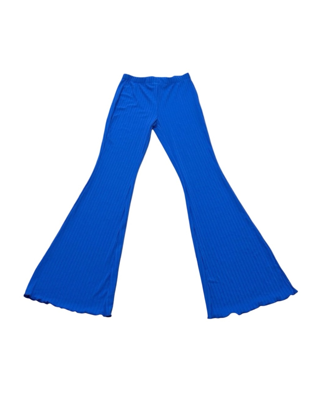 Women’s SHEIN Blue Ribbed Flare Pants Y2K Stretch Pull On
